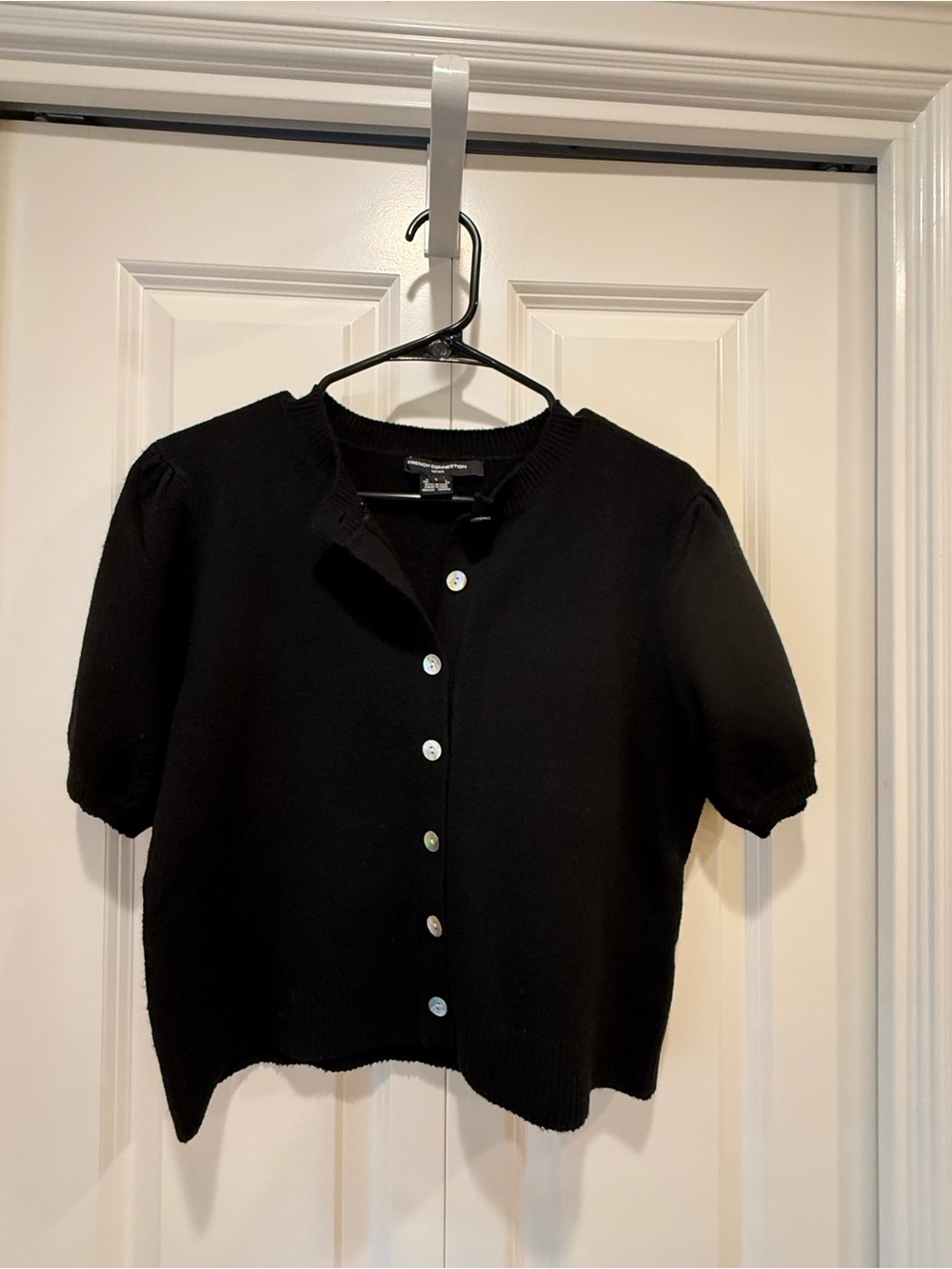 French Connection Black Short-Sleeve Button Cardigan